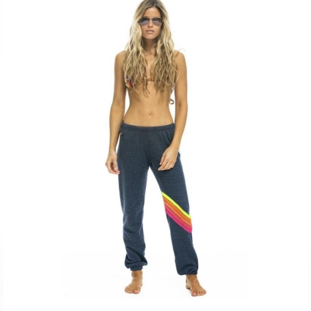 Aviator Nation Chevron Navy Blue Sweatpants W Neon Stripes size L